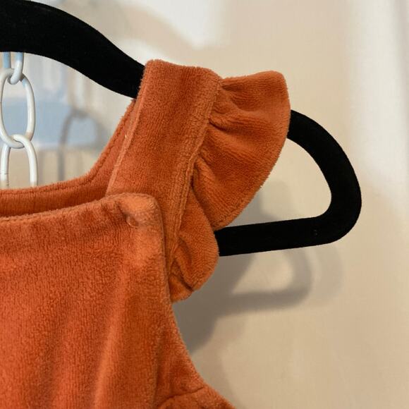 Angel Dear Burnt Orange Velour Velvet Ruffle Overall Pants Jumpsuit - Picture 4 of 7